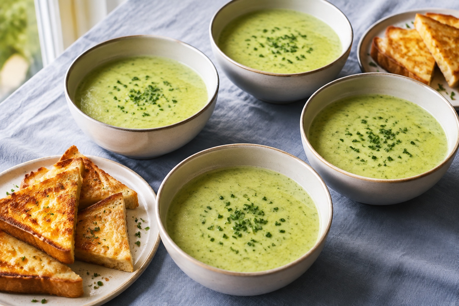 Cremige Zucchinisuppe mit knusprigen Käsetoast-Ecken